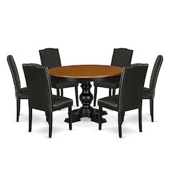 7-Piece Dining Table Set, Black & Cherry