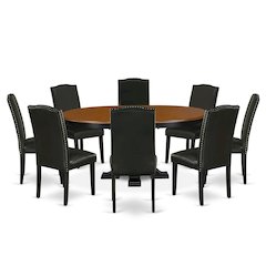 9-Piece Mid Century Dining Set, Black & Cherry