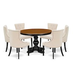 7-Piece Modern Kitchen Table Set, Black & Cherry