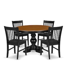 5-Piece Mid-Century Dining Set, Black & Cherry