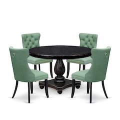 5 Piece Dining Set Includes 48" Round Table In Willow Green Color