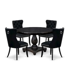 5 Piece Dining Room Set For 4 Includes 48" Round Table In Black Color