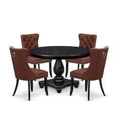 5 Piece Dining Table Set Consists Of 48" Round Table In Burgandy Color