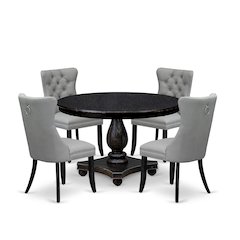 5 Piece Dining Table Set Consists Of 48" Round Table In Light Gray Color