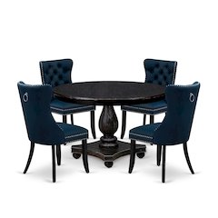 5 Piece Dining Table Set Includes 48" Round Table In Navy Blue Color