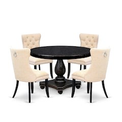 5-Piece Kitchen Set A Kitchen Table, 4 Light Beige Linen Fabric Dinner Chair