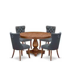 5-Piece Mid-Century Dining Table And 4 Platinum Gray Dining Chairs