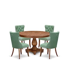 5-Piece Dining Table Set Of A Kitchen Table, 4 Willow Green Dining Chairs