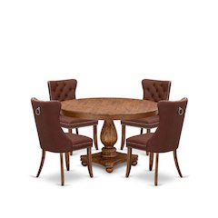 5-Pc Kitchen Table Set Consist A Modern Kitchen Table And 4 Burgundy Chairs