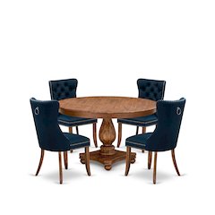 5-Pc Mid Century Dining Set Consist A Modern Kitchen Table, 4 Navy Blue Chairs