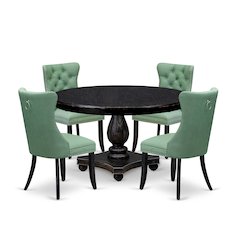 5 Piece Dining Set Consists Of 54" Round Table In Willow Green Color