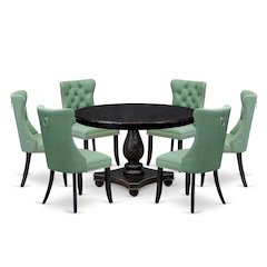 7 Piece Dinette Set Consists Of 48" Round Table In Willow Green Color