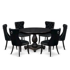 7 Piece Kitchen Table Set Consists Of 48" Round Table In Black Color