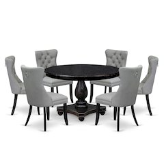 7 Piece Dining Table Set Contains 48" Round Table In Light Gray Color