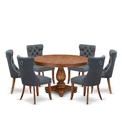 7-Piece Dining Table Set Of A Kitchen Table, 6 Platinum Gray Dining Room Chairs