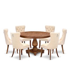 7-Piece Dining Table Set In Light Beige Color