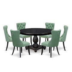 7 Piece Dinette Set Contains 54" Round Table In Willow Green Color