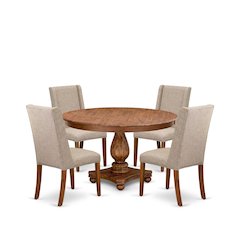 5-Piece Dining Table Set Of A Mid Century Table, 4 Light Tan Dinner Chairs