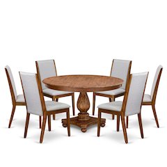 5-Pc Kitchen Dining Table Set A Wooden Dining Table, 4 Grey Fabric Dining Chairs