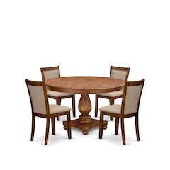 5-Pc Kitchen Table Set Of A Pedestal Kitchen Table, 4 Light Tan Dining Chairs