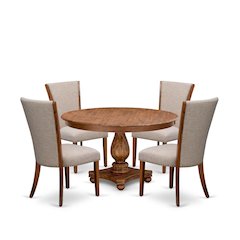 5 Piece Kitchen Table Set Includes 54" Round Table In Light Tan Color