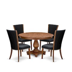 5 Piece Dinette Set Contains 54" Round Kitchen Table In Black Color