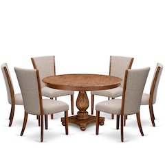 7 Piece Dinette Set Consists Of 54" Round Dining Table In Light Tan Color
