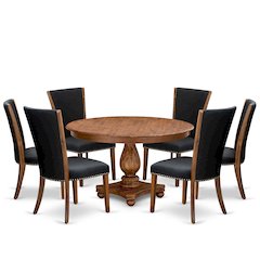 7 Piece Dining Table Set For 6 Includes 54" Round Table In Black Color
