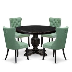 5 Piece Dining Set Contains 48" Round Table In Willow Green Color