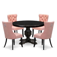 5 Piece Dining Set For 4 Includes 48" Round Table In Beige Red Color