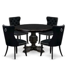 5 Piece Dining Room Set For 4 Contains 48" Round Table In Black Color