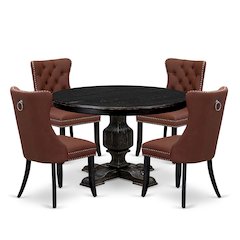 5 Piece Dining Table Set Includes 48" Round Table In Burgandy Color