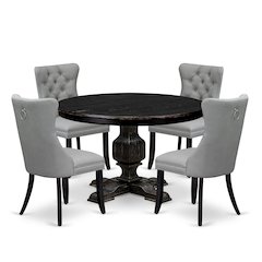 5 Piece Dining Table Set Includes 48" Round Table In Light Gray Color
