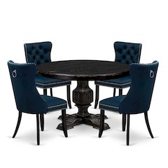 5 Piece Dining Table Set Contains 48" Round Table In Navy Blue Color