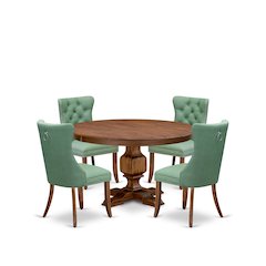5-Piece Dining Table Set Of A Kitchen Table, 4 Willow Green Dining Room Chairs