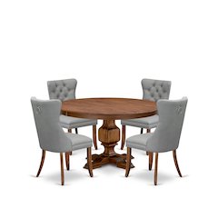 5-Pc Mid Century Dining Set Include A Round Table And 4 Light Gray Parson Chairs