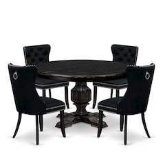 5 Piece Dining Room Set Consists Of 54" Round Table In Black Color
