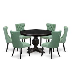 7 Piece Dinette Set Includes 48" Round Table In Willow Green Color