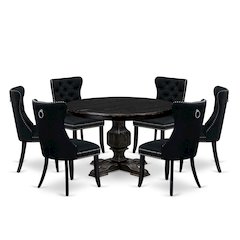 7 Piece Kitchen Table Set Includes 48" Round Table In Black Color