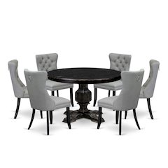 7 Piece Dining Table Set Consists Of 48" Round Table In Light Gray Color