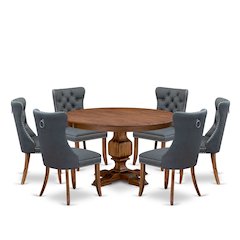 7-Piece Kitchen Table A Dining Table And 6 Platinum Gray Modern Dining Chairs