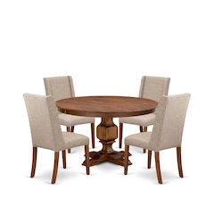 5-Piece Kitchen Table A Modern Table And 4 Light Tan Linen Fabric Dining Chairs