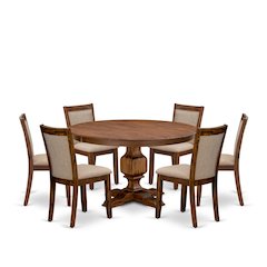 7-Pc Kitchen Table Set A Pedestal Table, 6 Light Tan Fabric Dining Room Chairs