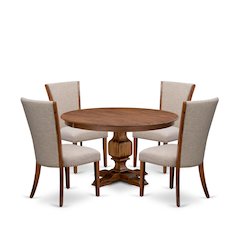 5 Piece Dinette Set For 4 Contains 54" Round Table In Light Tan Color