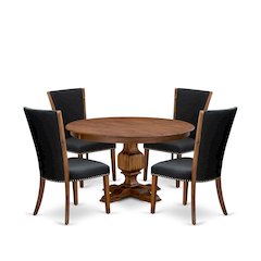 5 Piece Dining Table Set For 4 Includes 54" Round Table In Black Color