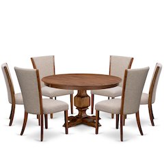 7 Piece Dining Set For 6 Includes 54" Round Table In Light Tan Color