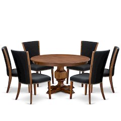 7 Piece Kitchen Table Set Consists Of 54" Round Table In Black Color
