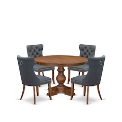 5-Piece Dining Table Set Of A Kitchen Table, 4 Platinum Gray Dining Chairs