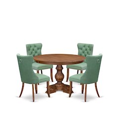 5-Pc Modern Dining Set Contain A Wood Table And 4 Willow Green Padded Chairs