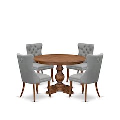 5-Pc Dining Room Set Contain A Wood Table And 4 Light Gray Parson Chairs